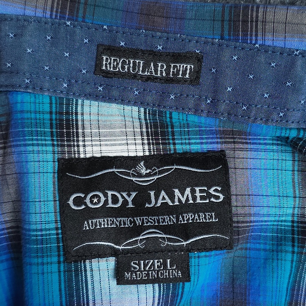 Cody James Pearl Snap Shirt Mens Large Blue Western Plaid Cotton Regular Fit - Picture 7 of 10